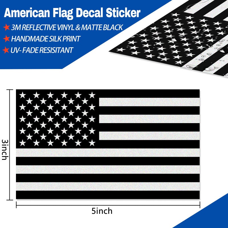 Creatrill Reflective Subdued American Flag Sticker 3" X 5" Tactical Military Flag USA Decal Great for SUV, Hard Hat, Car Vinyl Window Bumper Decal Sticker (3-Pack) - Image 2